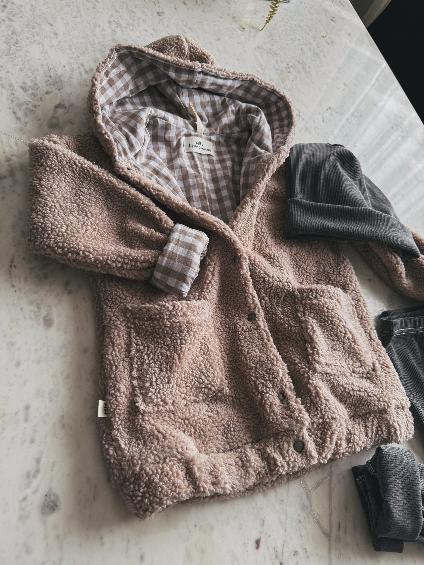 Handgemachte Kinder Baumwolle Teddyjacke mit Karofutter – Kuschelige Übergangsjacke (Unisex)