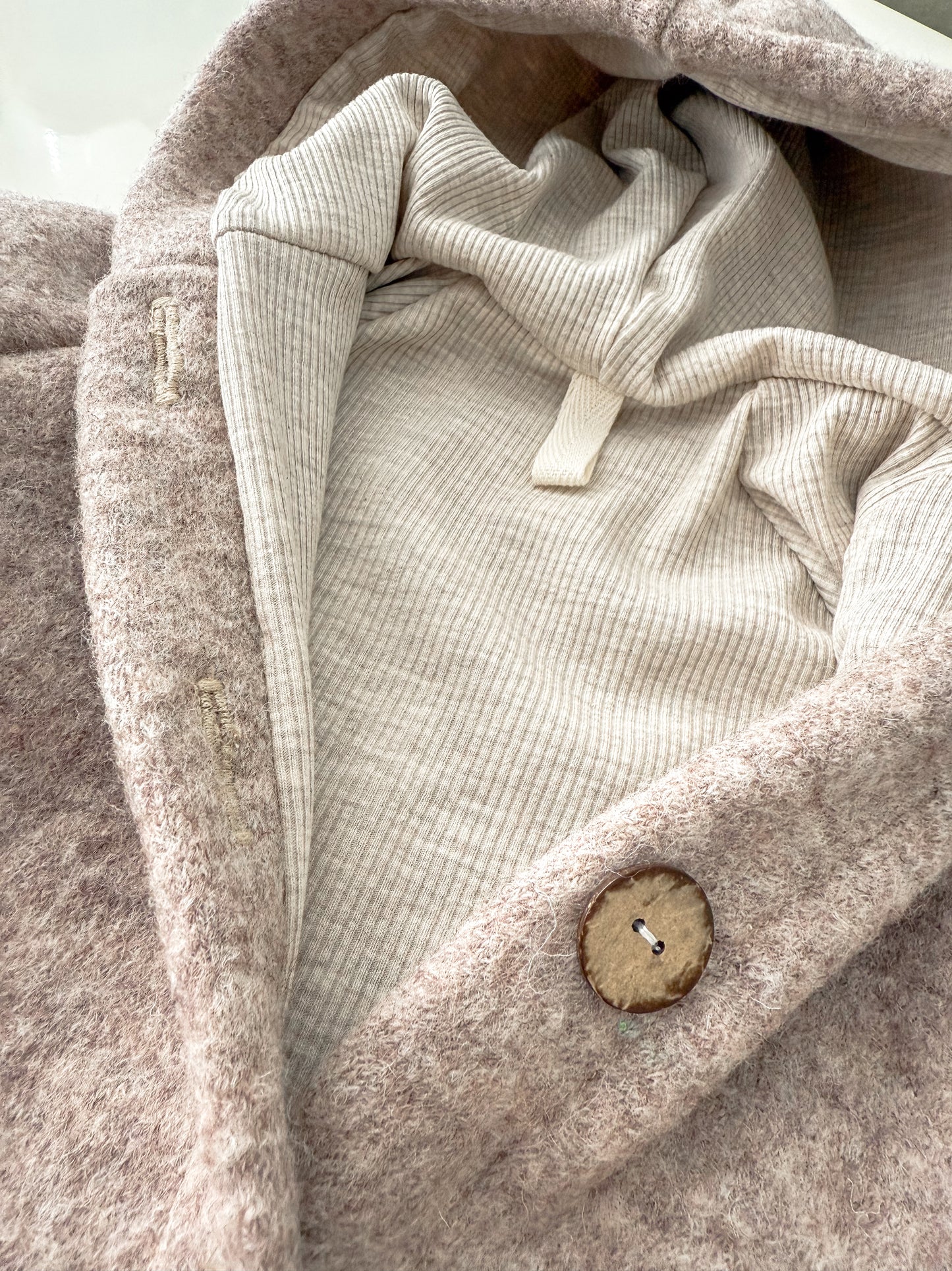Walkoverall aus Schurwolle – Beige Meliert, mit Baumwoll-Rippjersey