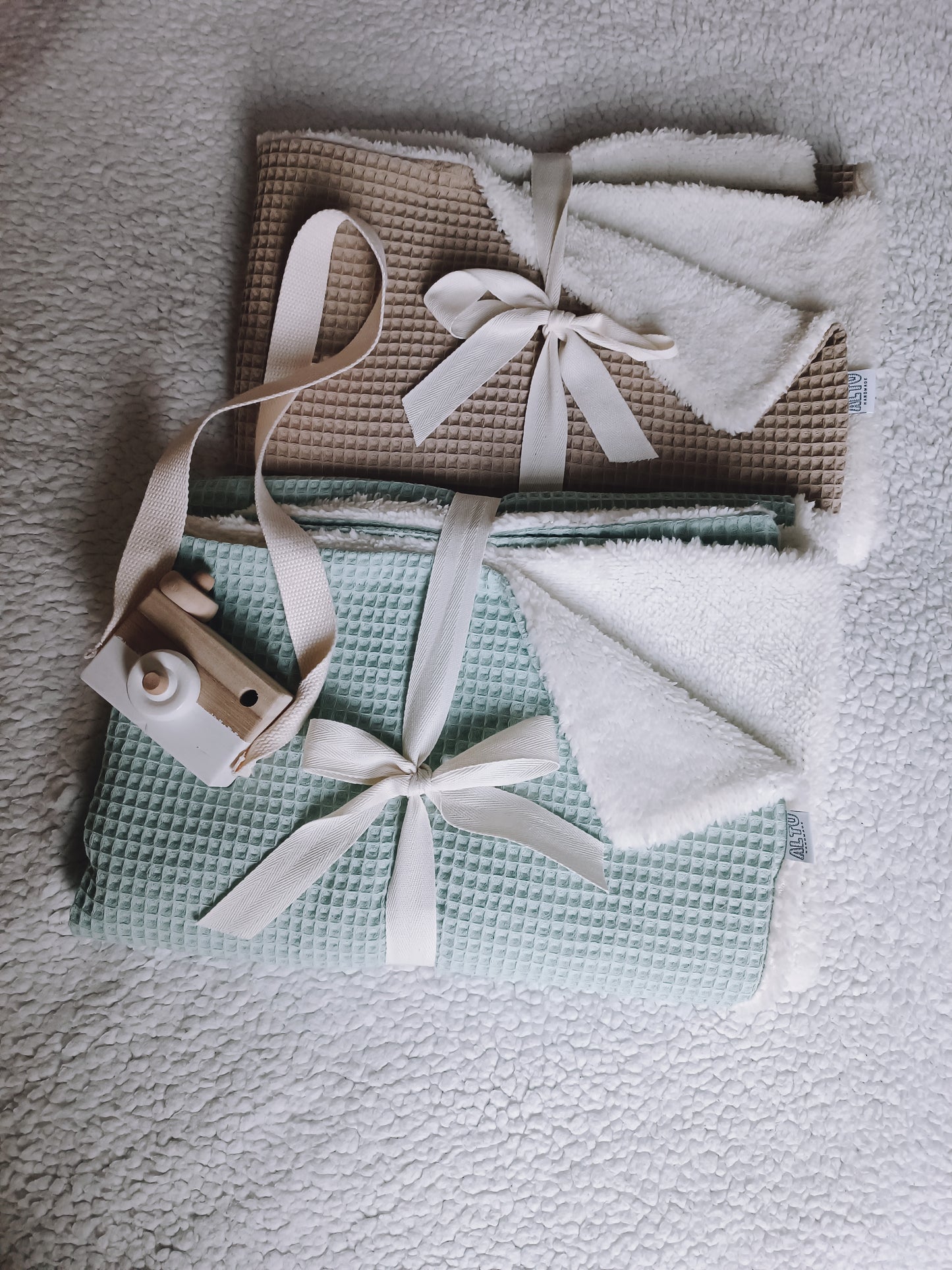 Sofortkauf Handmade Baby Kleinkinder Decke Waffelpique Teddystoff AltuHandmade