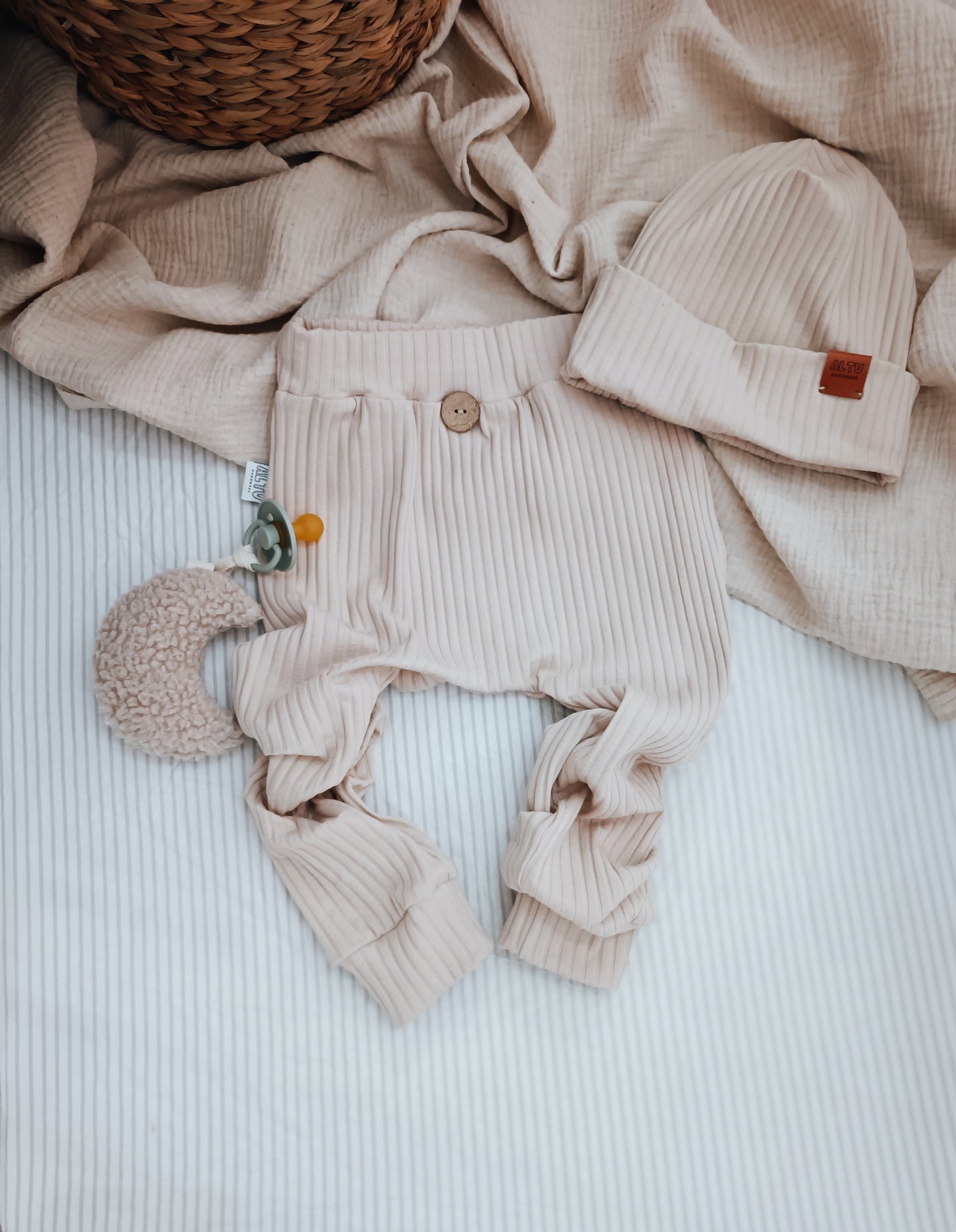 Sofortkauf Beige Breit Rippjersey Beanie AltuHandmade