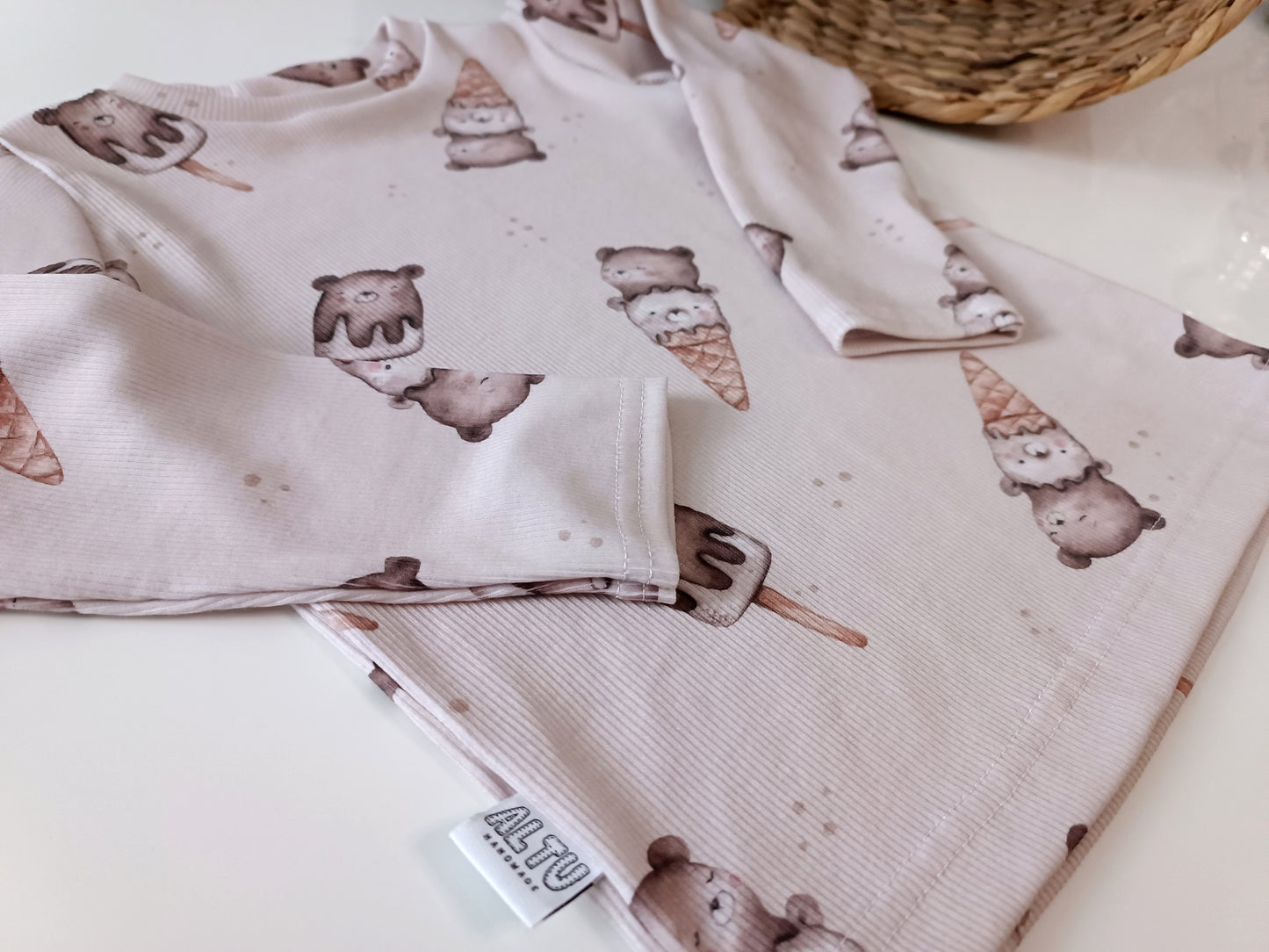 Rippjersey Langarmshirt Beige Teddy Ice cream AltuHandmade