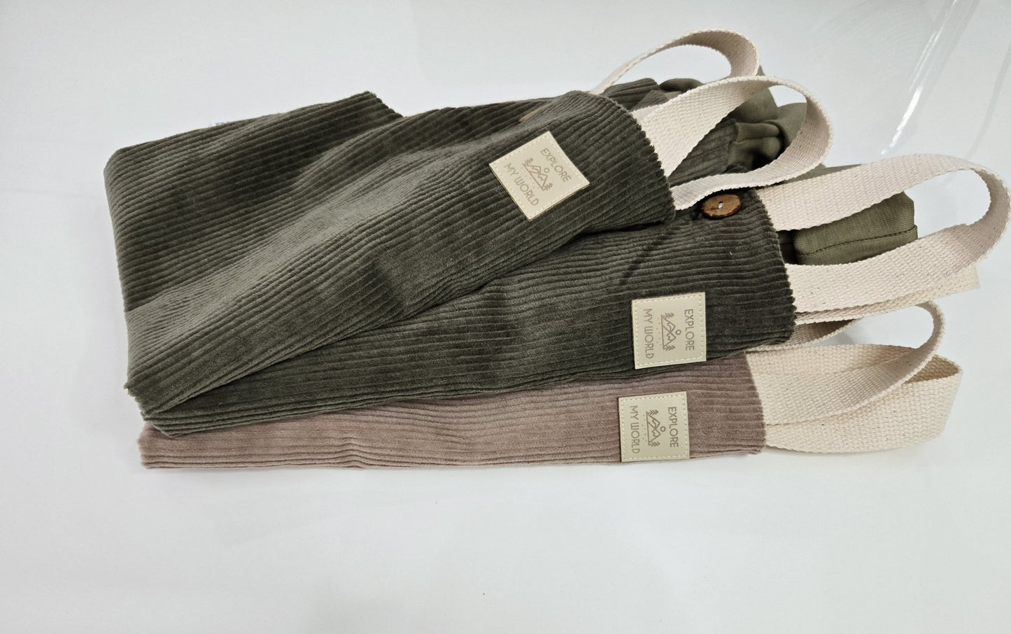 Cord Taupe Latzhose Explore my World - AltuHandmadeAltuHandmadeCord Taupe Latzhose Explore my World