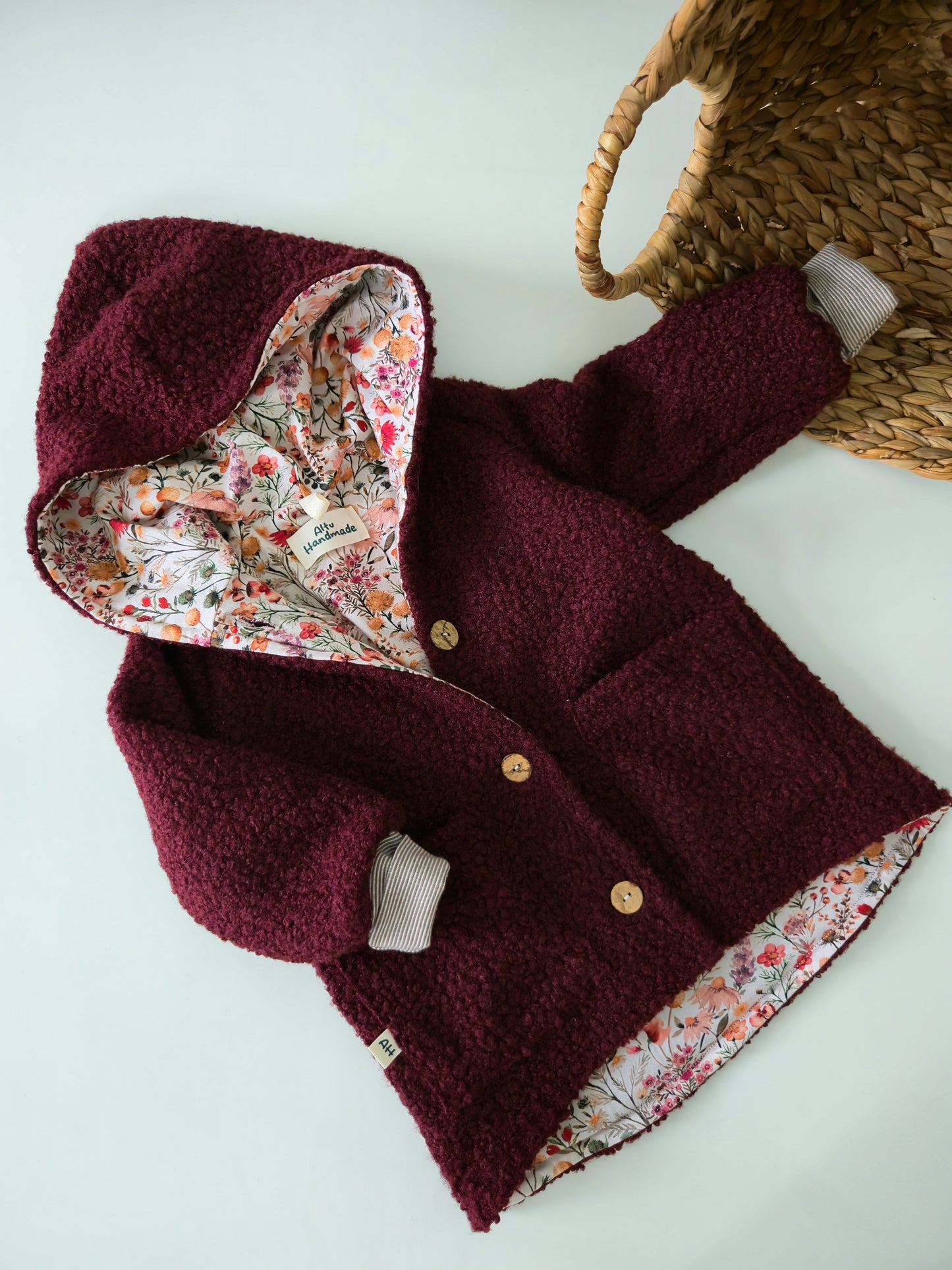 Bouclé Kirschrot Teddyjacke mit Taschen gr 110