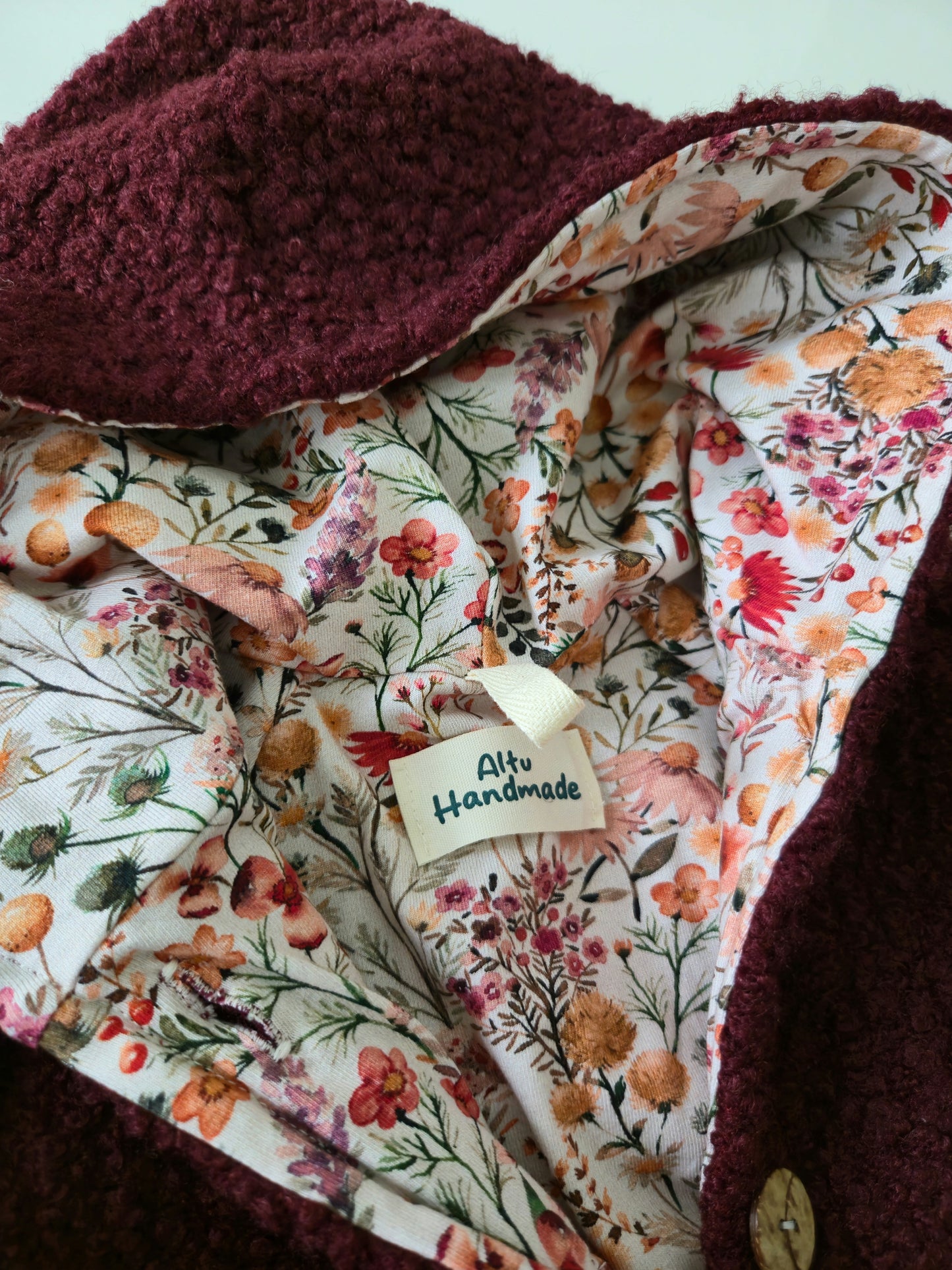 Bouclé Kirschrot Teddyjacke mit Taschen gr 110