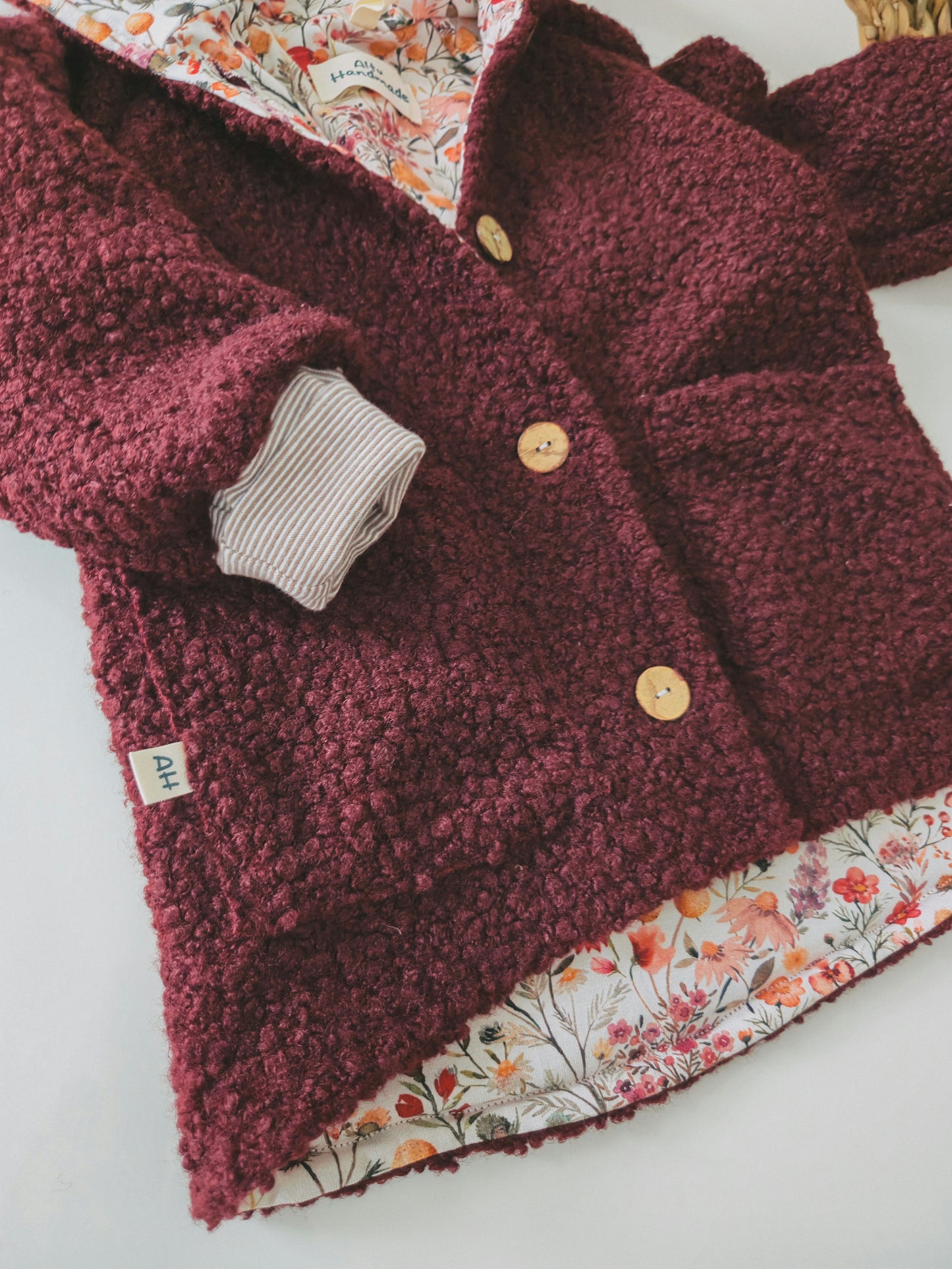 Bouclé Kirschrot Teddyjacke mit Taschen gr 110
