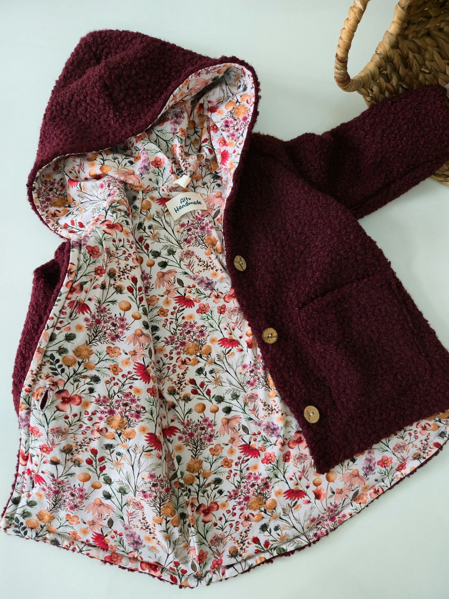 Bouclé Kirschrot Teddyjacke mit Taschen gr 110