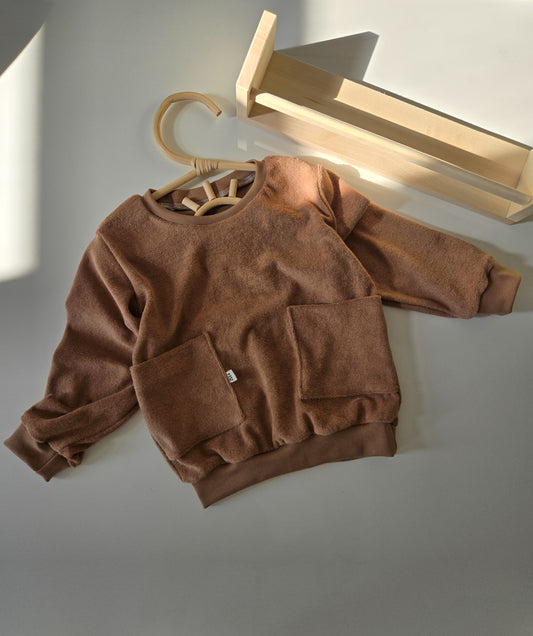Handmade Frottee Sweater - Pullover mit Taschen. Für Baby's und Kinder aus Organische Stoffe. Kakao - Braun