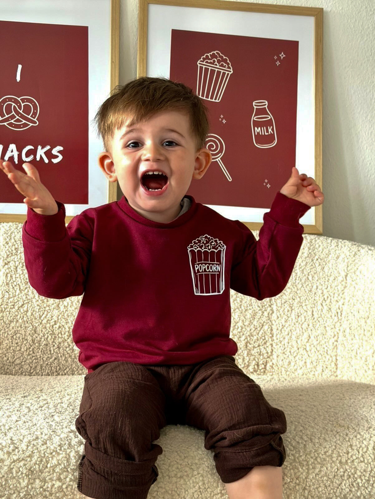 Popcorn Kinder Pullover / Burgundyrot