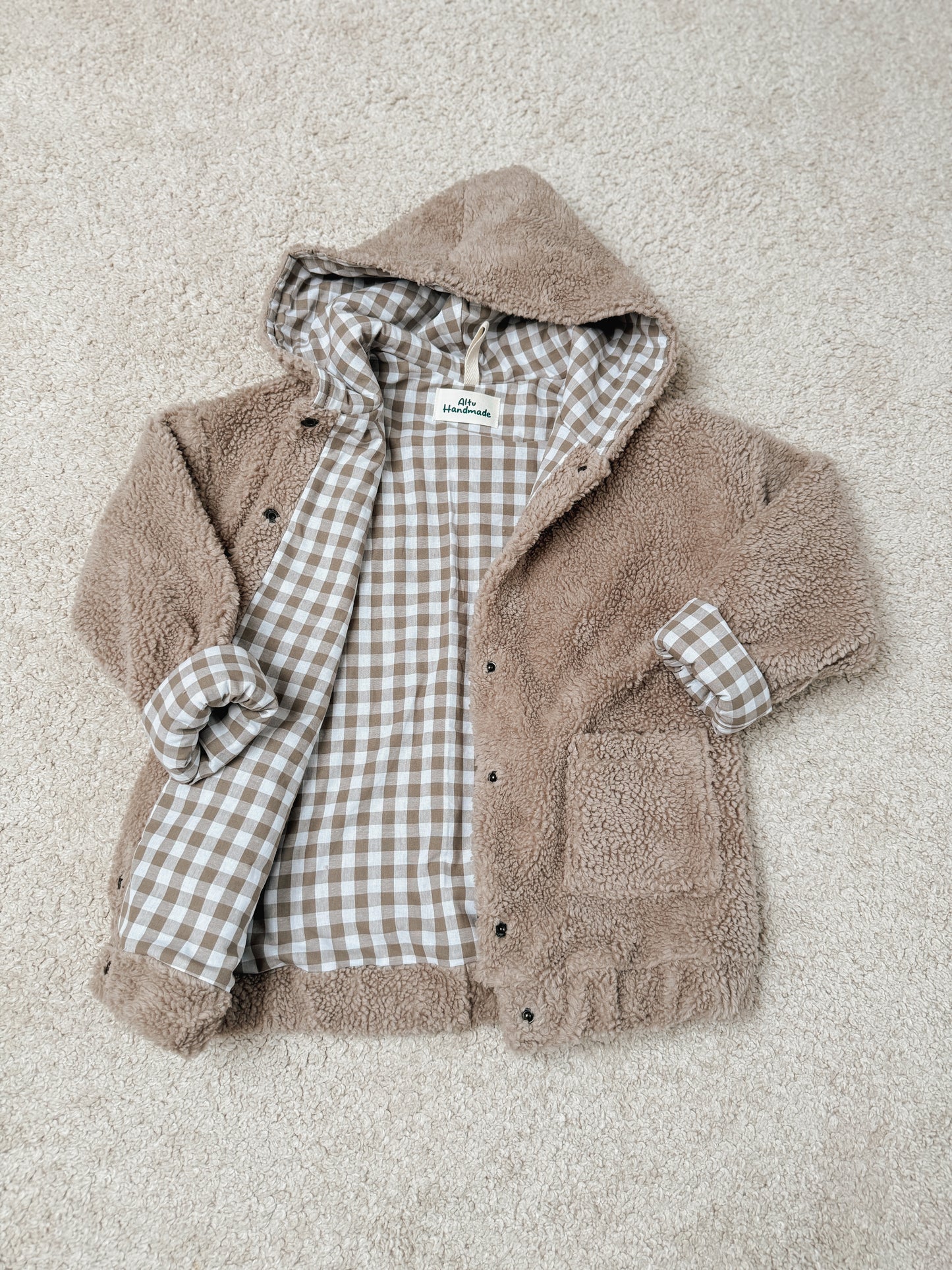 Handgemachte Kinder Baumwolle Teddyjacke mit Karofutter – Kuschelige Übergangsjacke (Unisex)