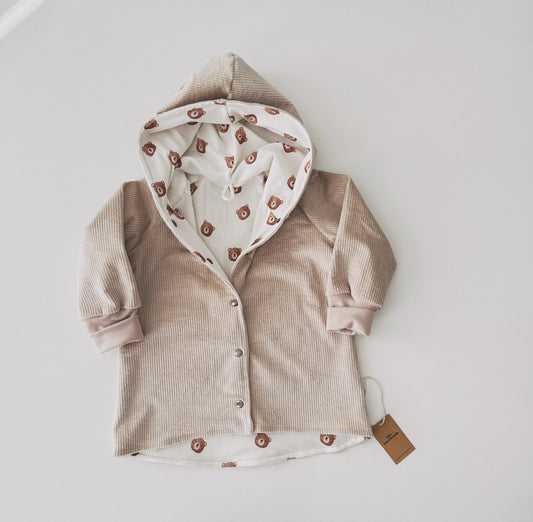 Beige Cordjacke Handmade mit Rippjersey Innerstoffe