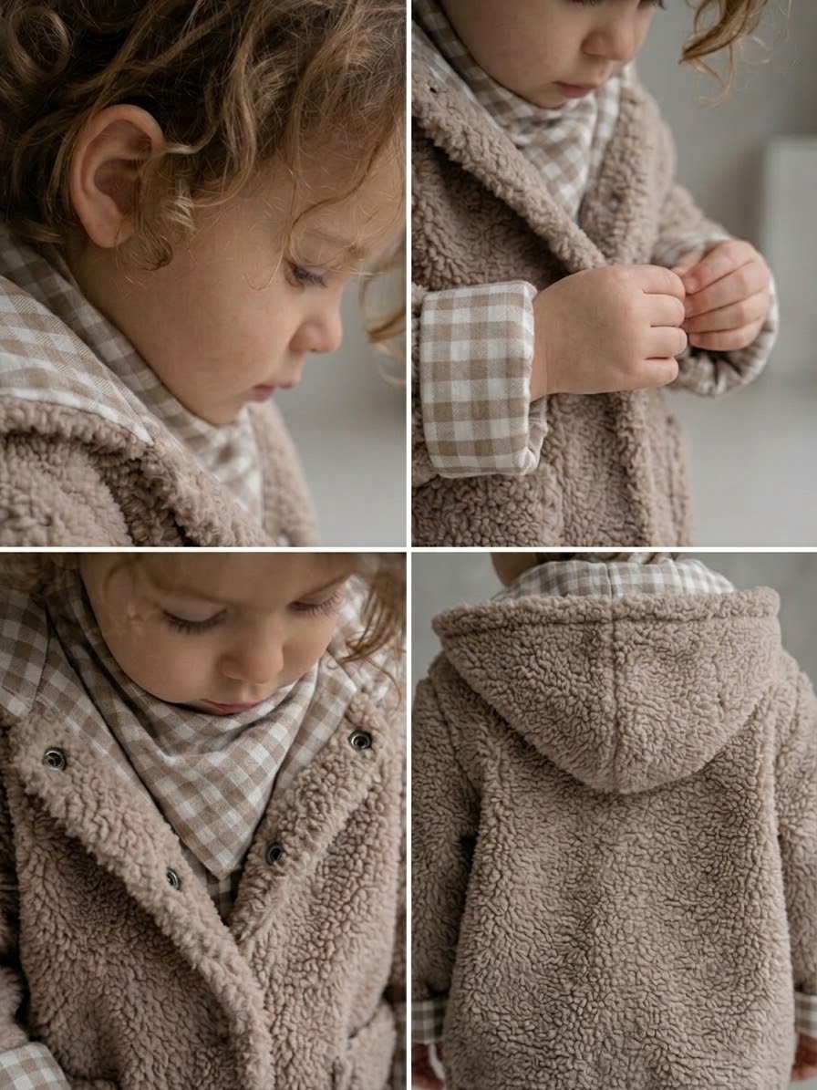 Handgemachte Kinder Baumwolle Teddyjacke mit Karofutter – Kuschelige Übergangsjacke (Unisex)