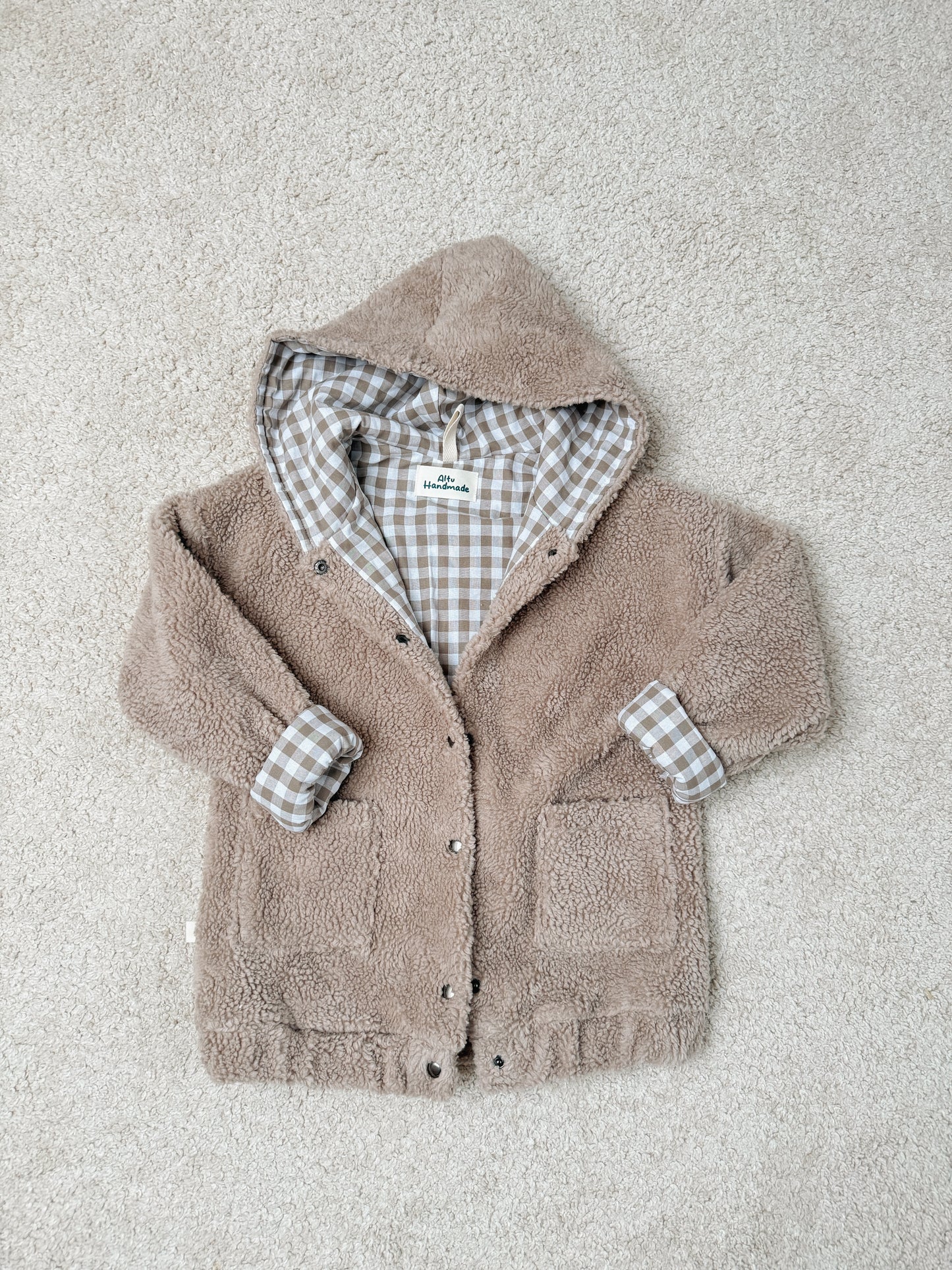 Handgemachte Kinder Baumwolle Teddyjacke mit Karofutter – Kuschelige Übergangsjacke (Unisex)