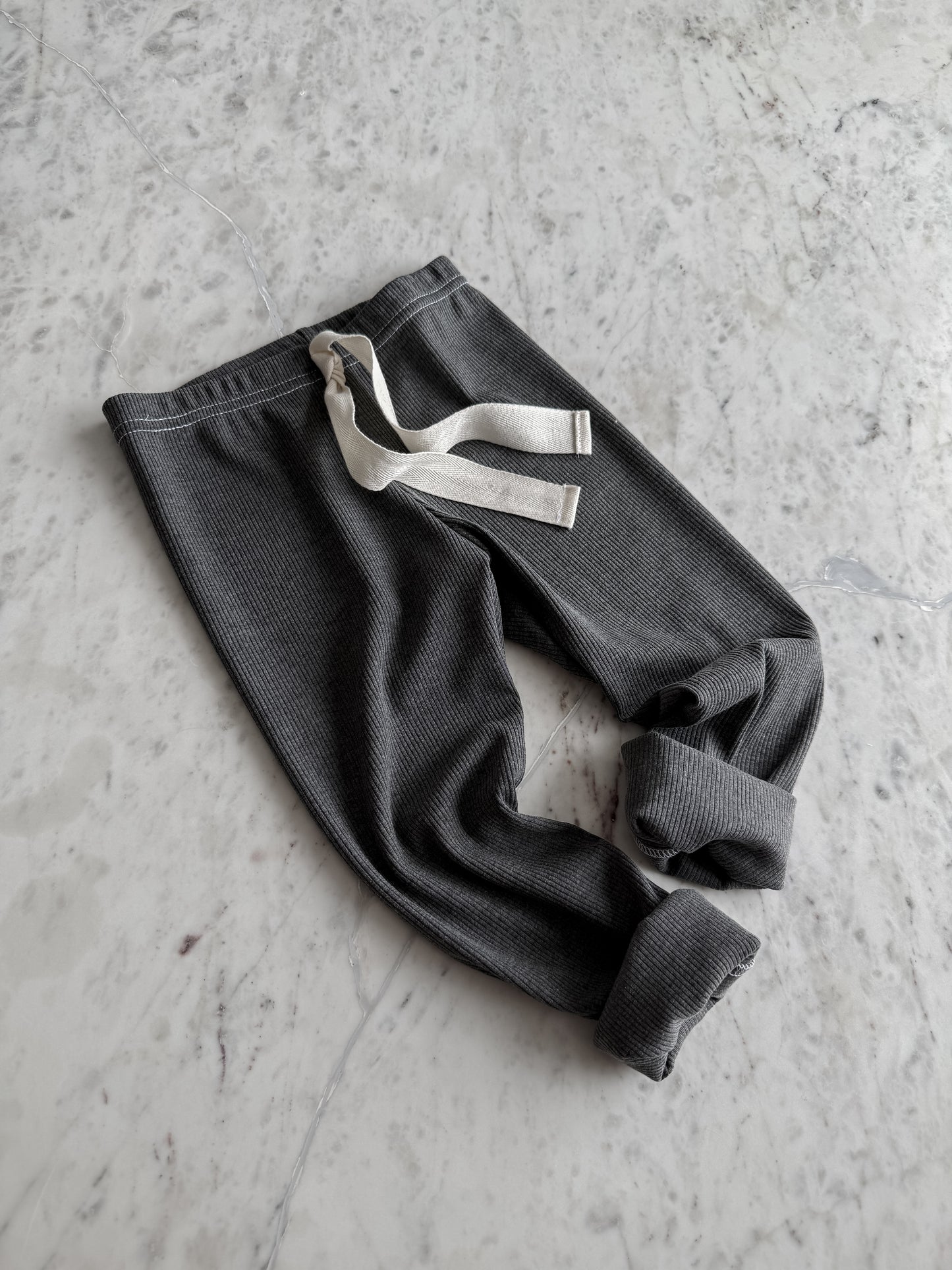 Handmade Kinder Leggings aus Rippjersey / Dunkelgrau Meliert (Mit/Ohne Kordel)