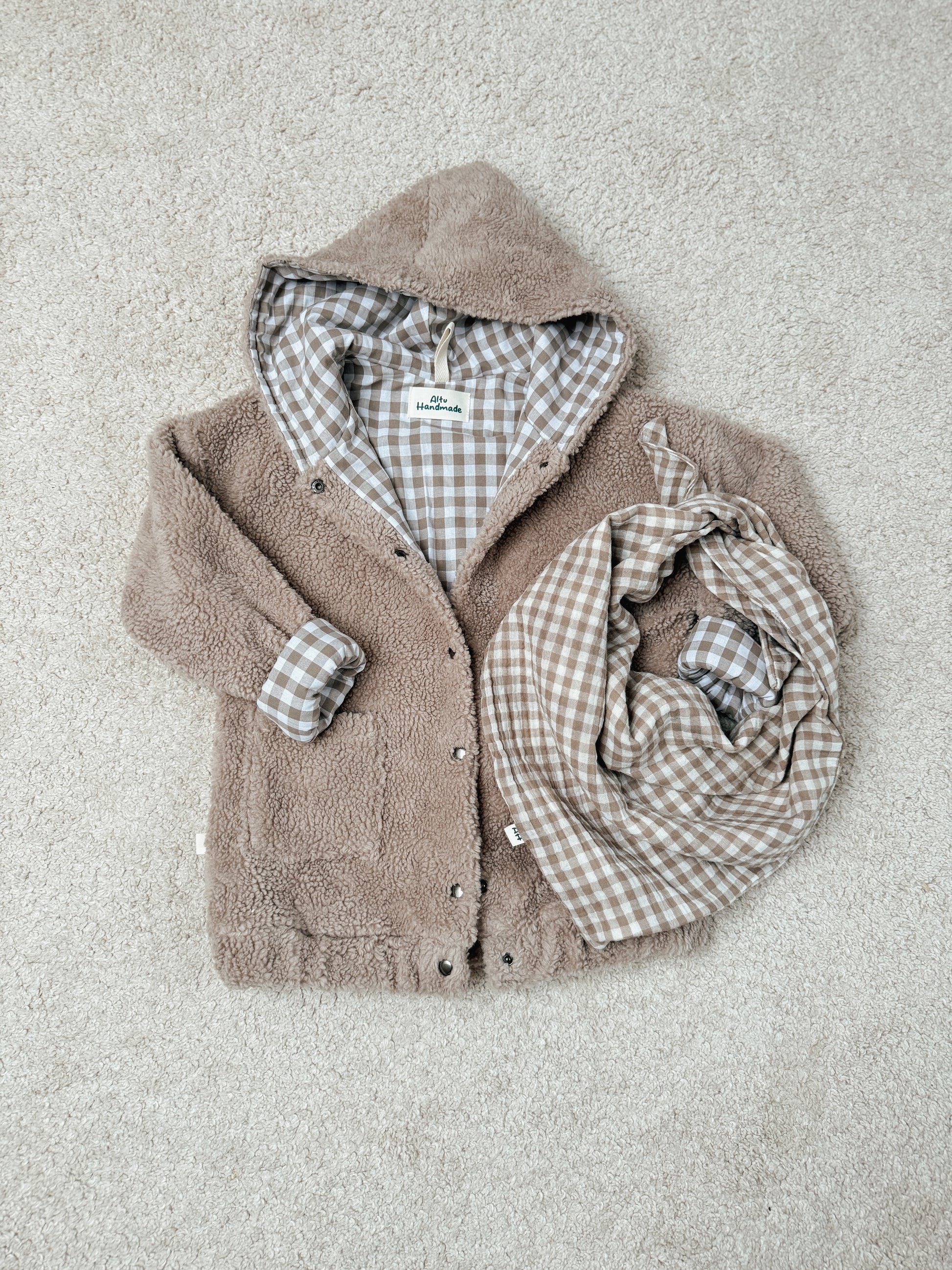 Beige Baumwollteddy Kinderjacke Handmade