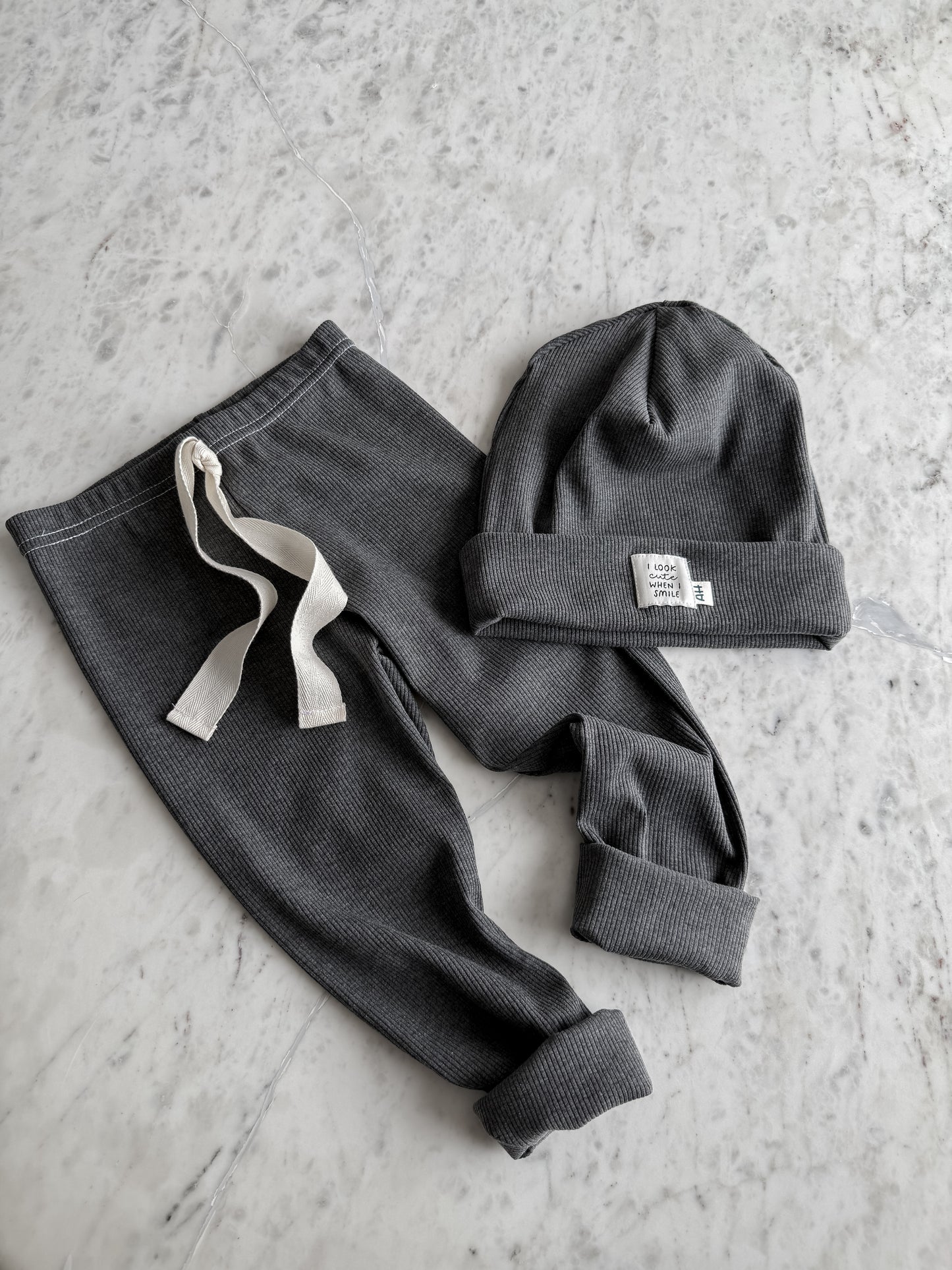 Handmade Kinder Leggings aus Rippjersey / Dunkelgrau Meliert (Mit/Ohne Kordel)