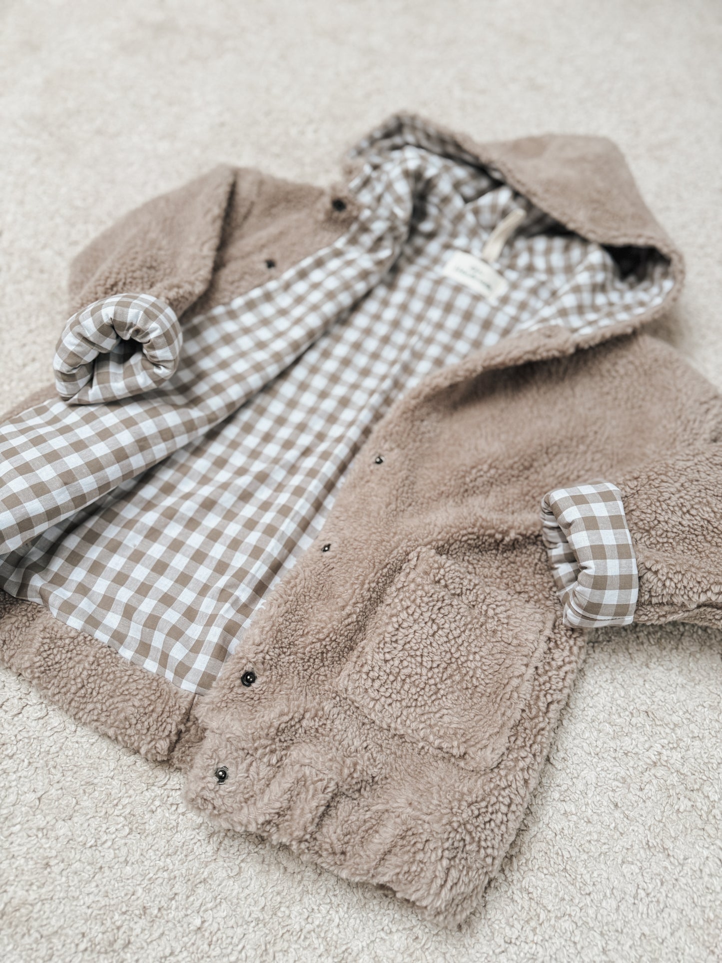 Handgemachte Kinder Baumwolle Teddyjacke mit Karofutter – Kuschelige Übergangsjacke (Unisex)