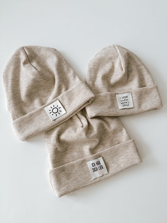 Handmade Ribjersey Beanie – Beige Meliert (Unisex)