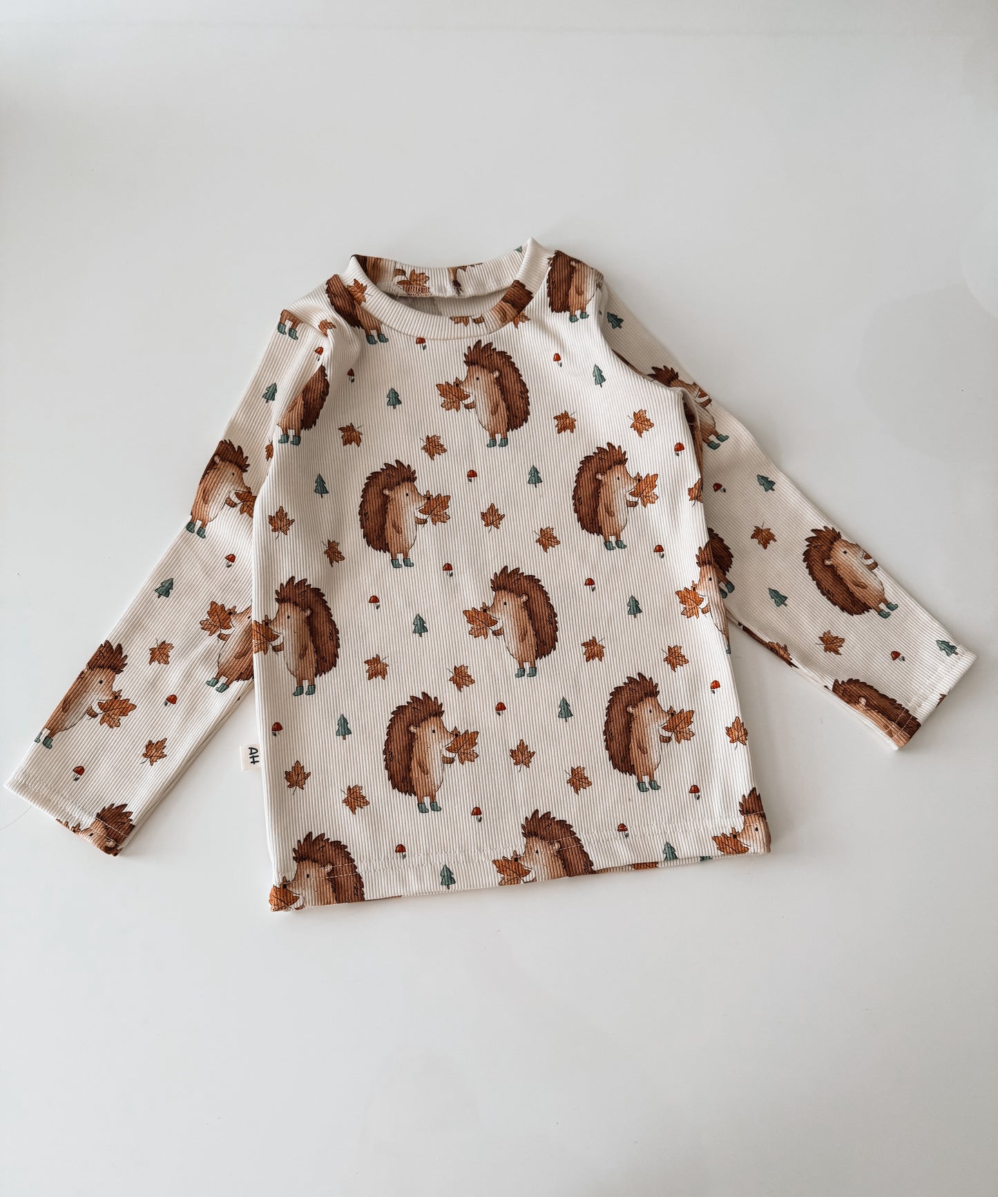 Langarmshirt aus Baumwolle Rippjersey „Herbst Igel“ – Handmade für Babys & Kinder
