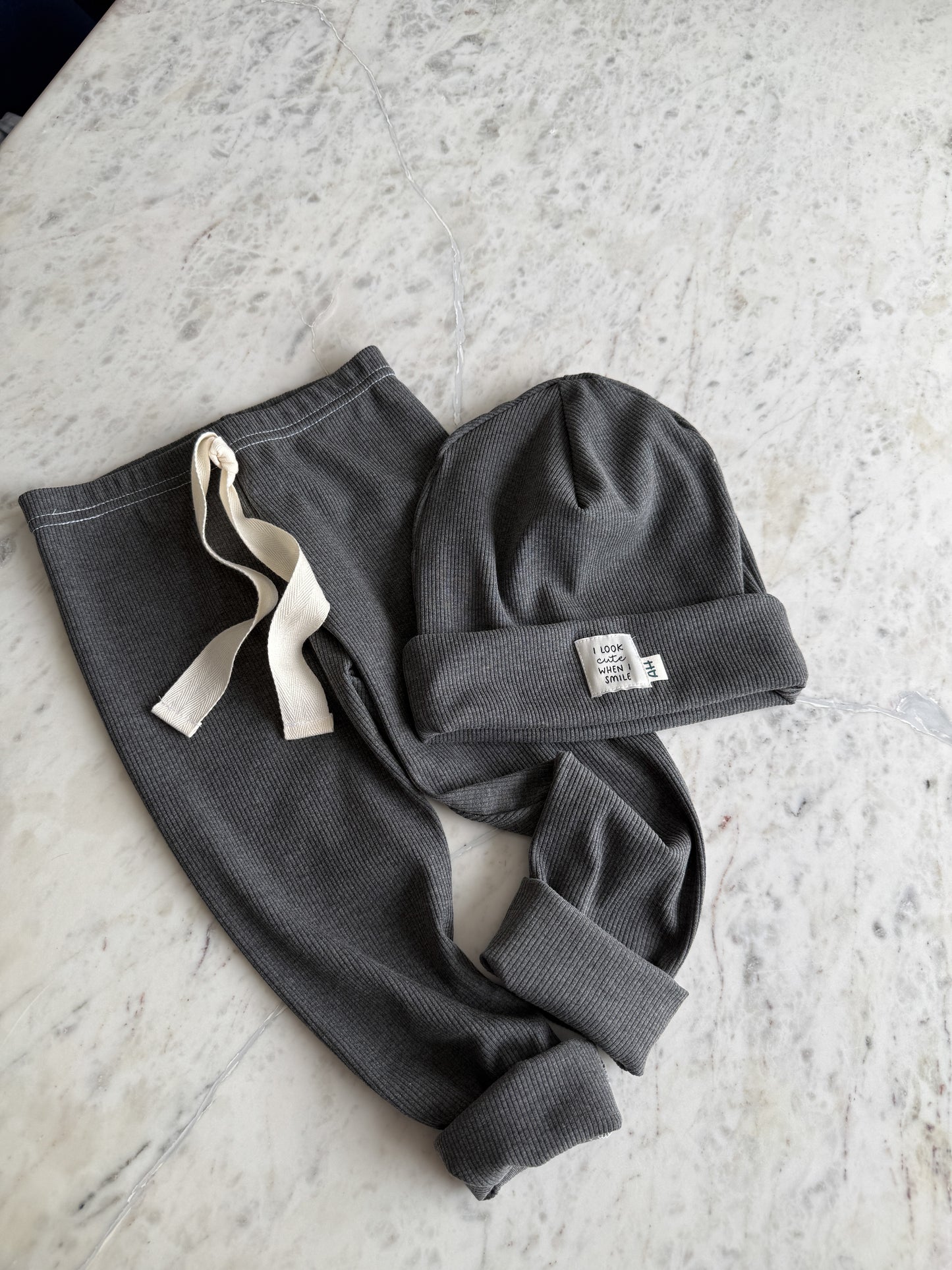 Handmade Kinder Leggings aus Rippjersey / Dunkelgrau Meliert (Mit/Ohne Kordel)