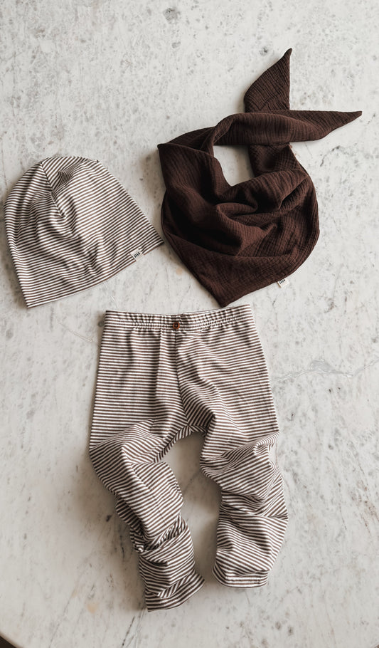 Baumwolljersey Streifen Leggings Taupe Braun