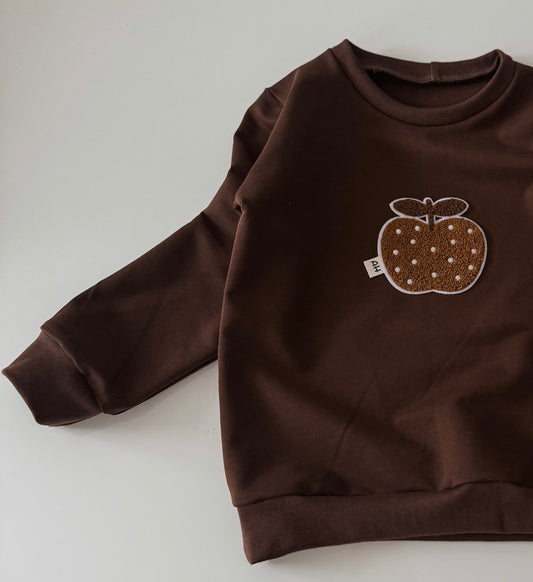 Braun Oversize Pullover für Kinder mit Apfel Patch 