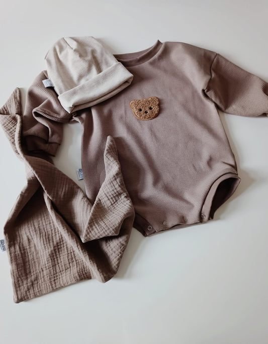 Waffeljersey Taupe Teddy Romper/Sweatbody Oversize organic Handmade