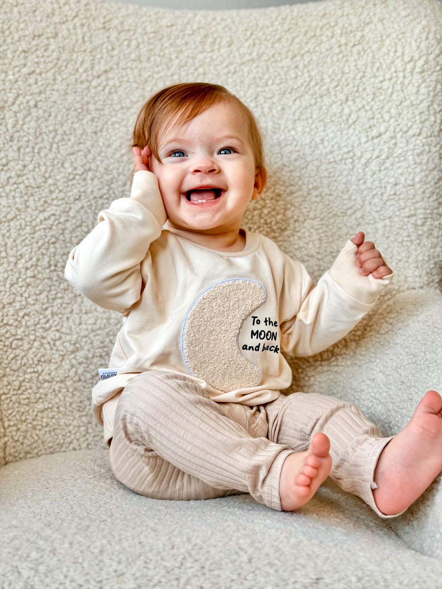 Beige Breiter Rippenjersey Leggings