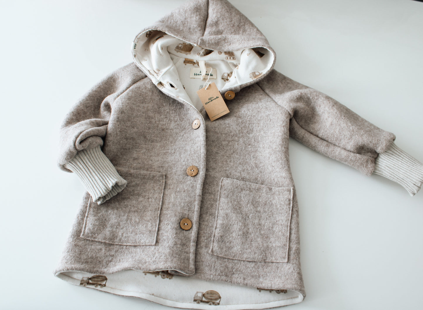 Handgemachte Walkjacke mit Taschen – Größe 104/110