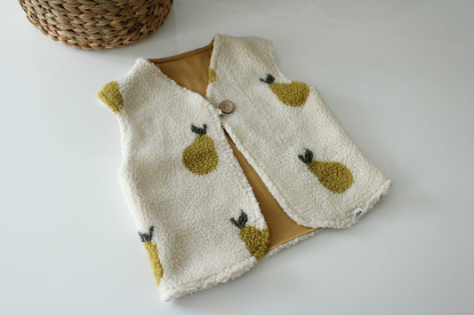 Teddyweste für Kinder und Babys aus Teddystoffe mit Birnen Motiv